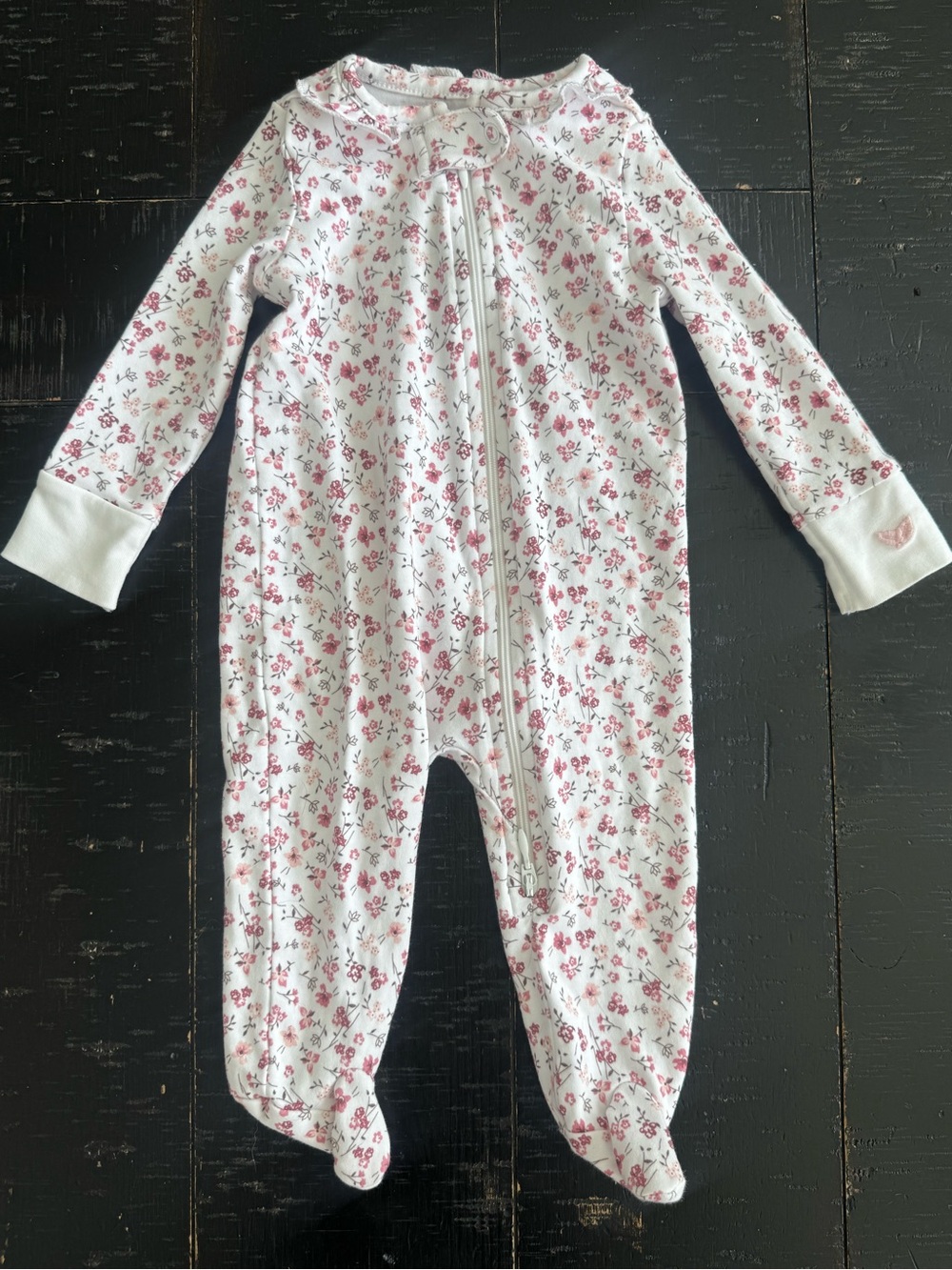 Petite Plume White Footed One-Piece with Pink Floral Print